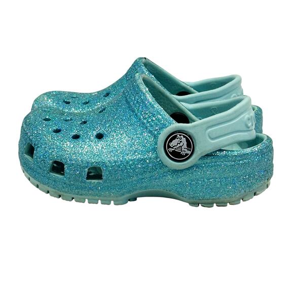 Baby Girl Teal Glitter Crocs sz 5 - Picture 1 of 6